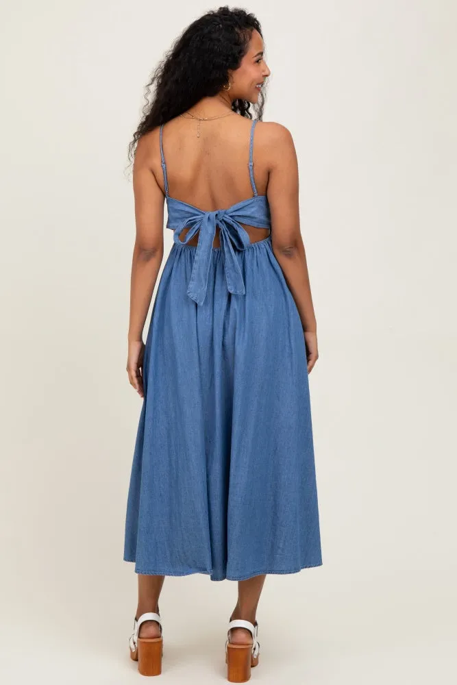 Denim Open Tied Back A-Line Maternity Midi Dress sold by Pinkblush product image thumbnail 4