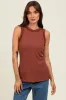 Dark Rust Rib Knit Ruffle Trim Sleeveless Maternity Top sold by Pinkblush