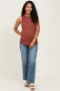 Dark Rust Rib Knit Ruffle Trim Sleeveless Maternity Top sold by Pinkblush