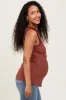 Dark Rust Rib Knit Ruffle Trim Sleeveless Maternity Top sold by Pinkblush