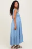 Light Blue Solid Tiered French Terry Maternity Maxi Dress sold by Pinkblush