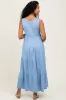 Light Blue Solid Tiered French Terry Maternity Maxi Dress sold by Pinkblush