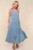Light Blue Solid Tiered French Terry Maternity Maxi Dress sold by Pinkblush