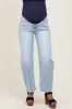 Light Blue High Rise Barrel Leg Maternity Jeans sold by Pinkblush