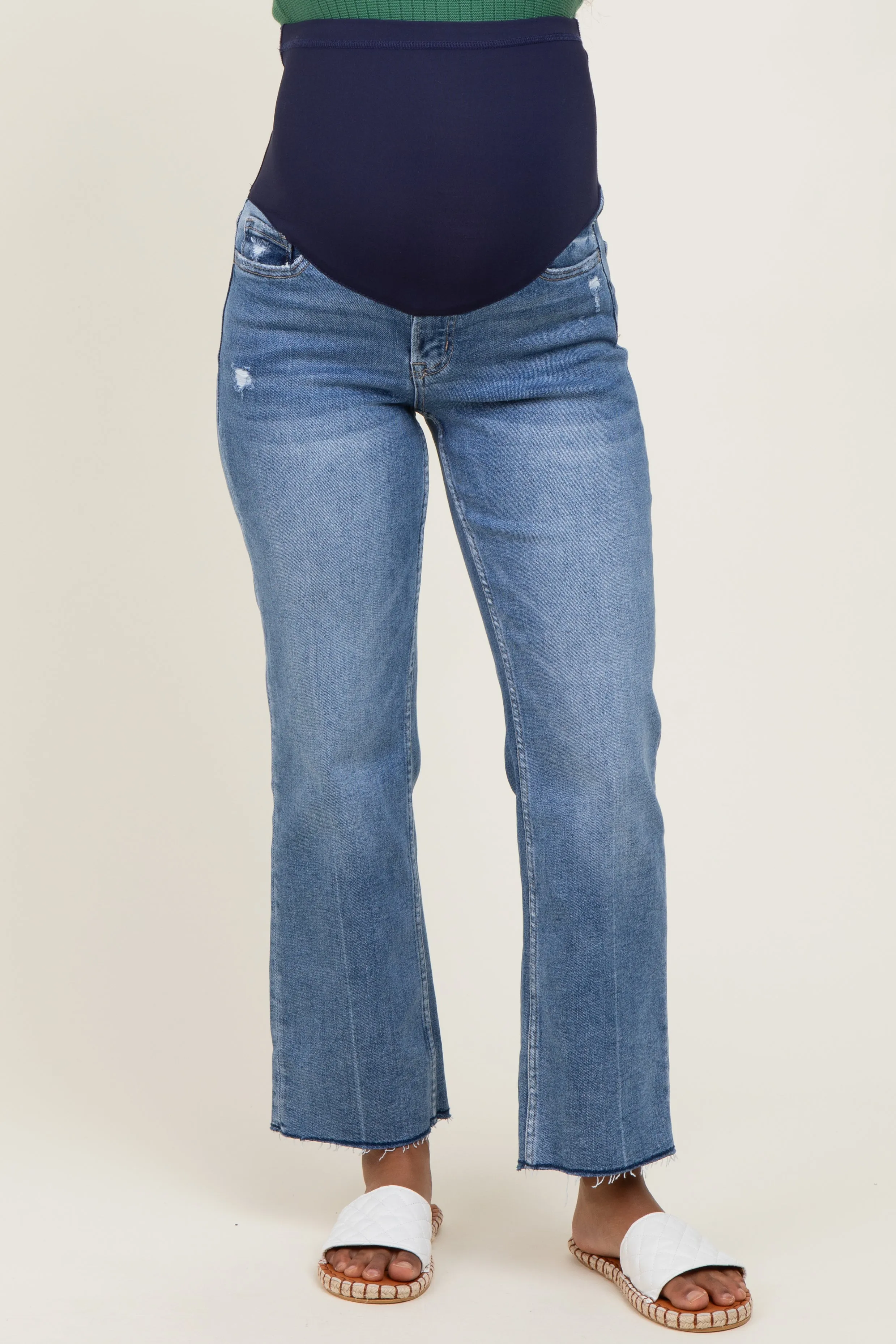 Blue High Rise Raw Hem Ankle Straight Maternity Jeans sold by Pinkblush product image thumbnail 2