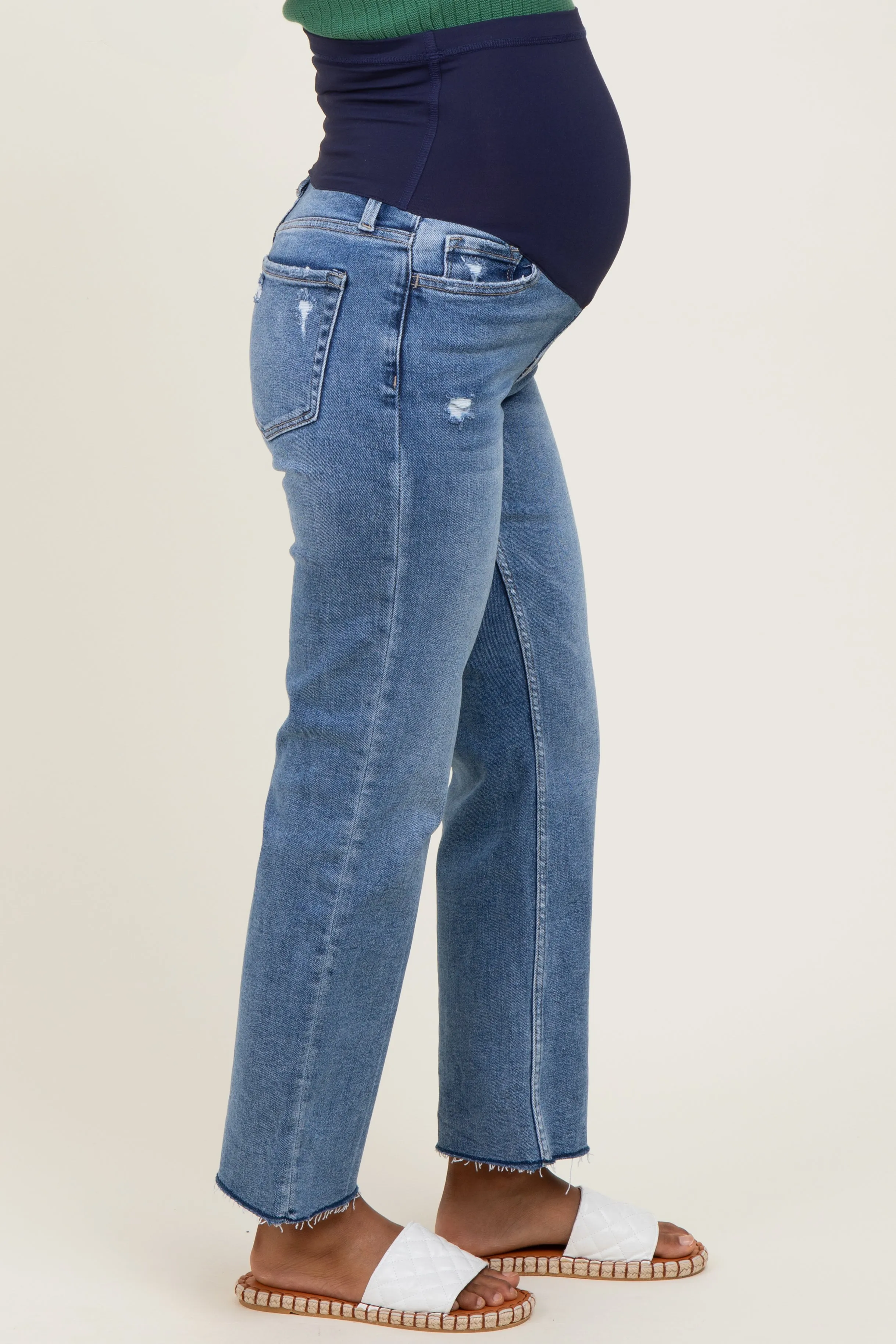 Blue High Rise Raw Hem Ankle Straight Maternity Jeans sold by Pinkblush product image thumbnail 3