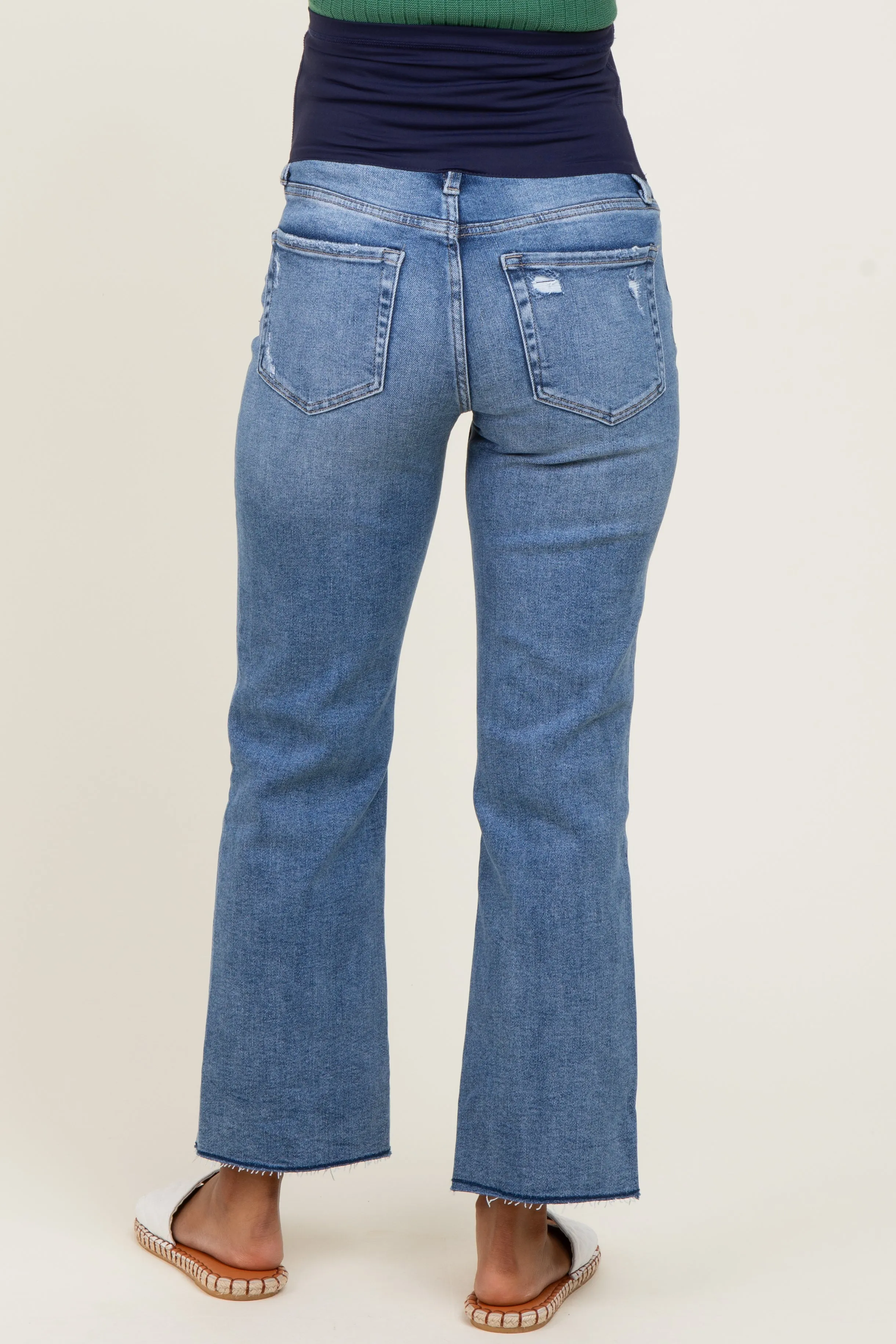 Blue High Rise Raw Hem Ankle Straight Maternity Jeans sold by Pinkblush product image thumbnail 4