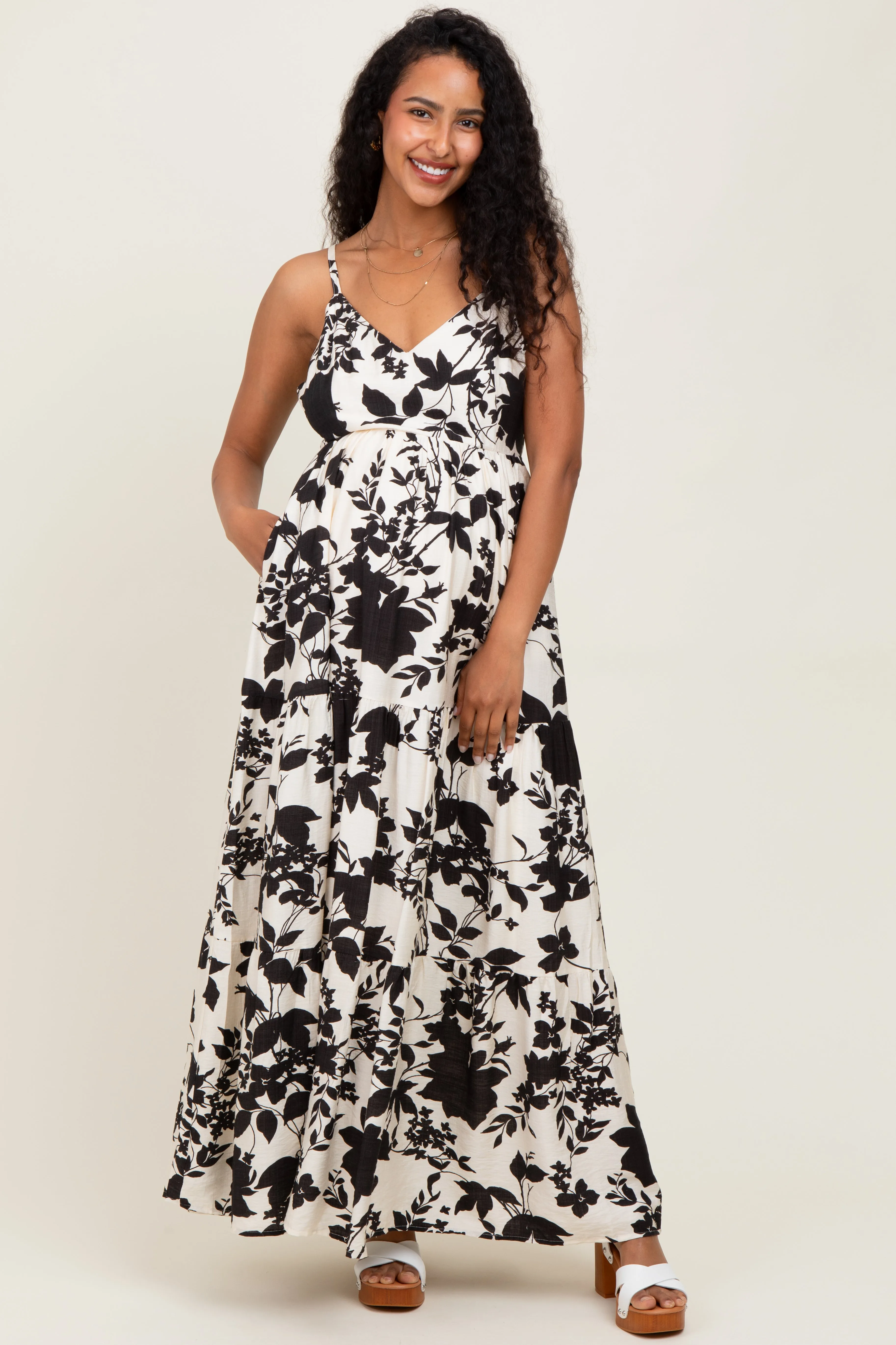 Black Floral Cutout Tie Back Maternity Maxi Dress sold by Pinkblush product image thumbnail 2
