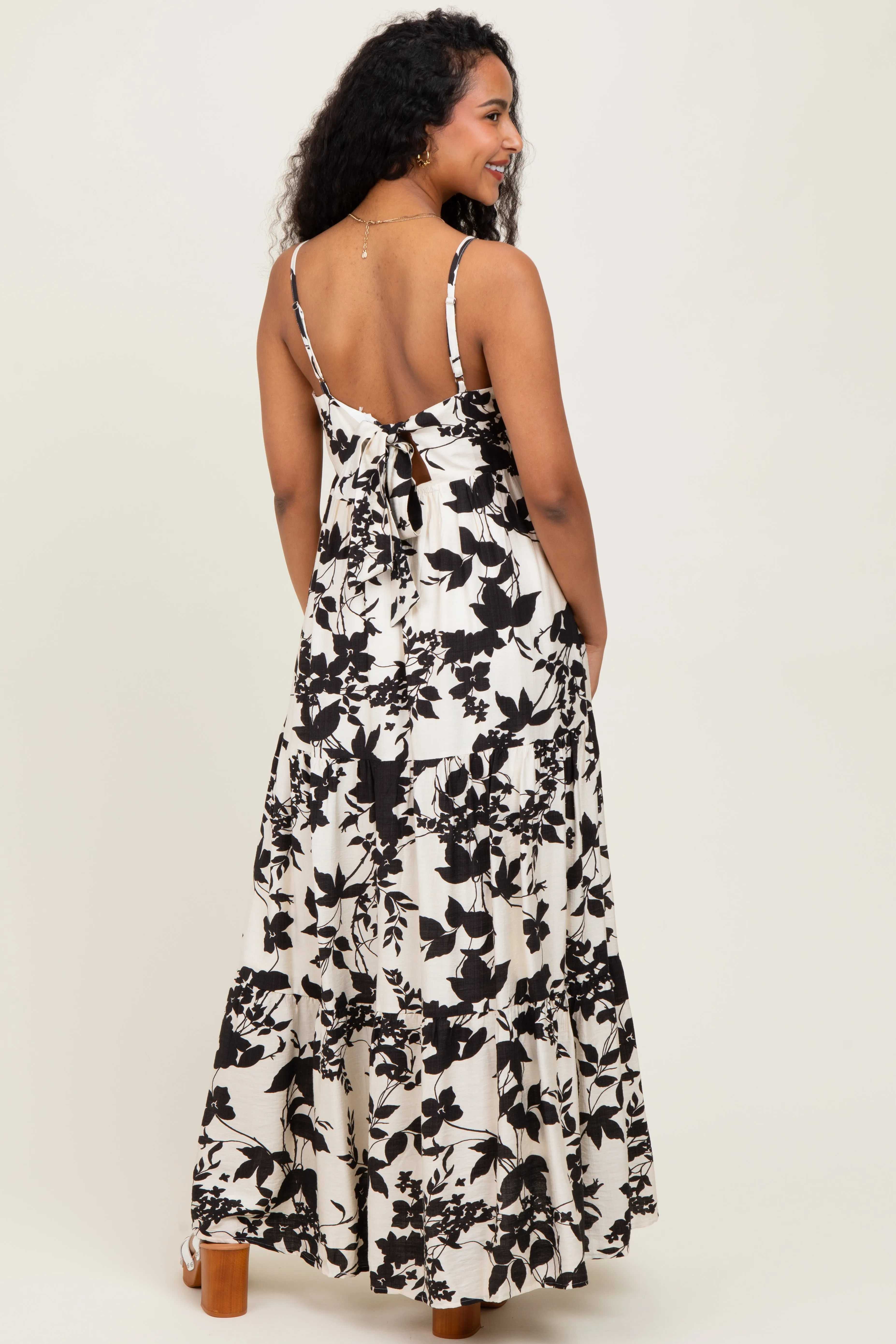 Black Floral Cutout Tie Back Maternity Maxi Dress sold by Pinkblush product image thumbnail 4