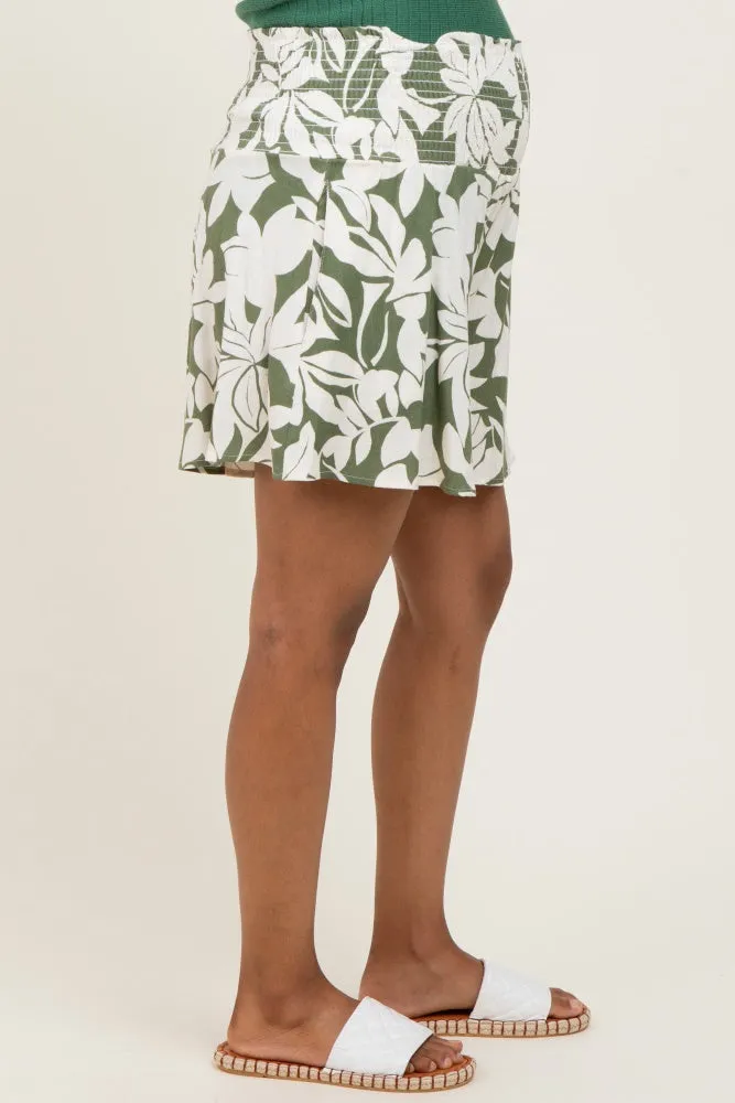 Light Olive Floral Smocked Waist Maternity Shorts sold by Pinkblush product image thumbnail 3