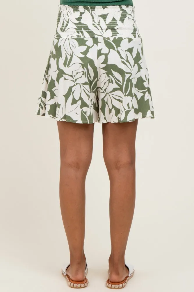 Light Olive Floral Smocked Waist Maternity Shorts sold by Pinkblush product image thumbnail 4
