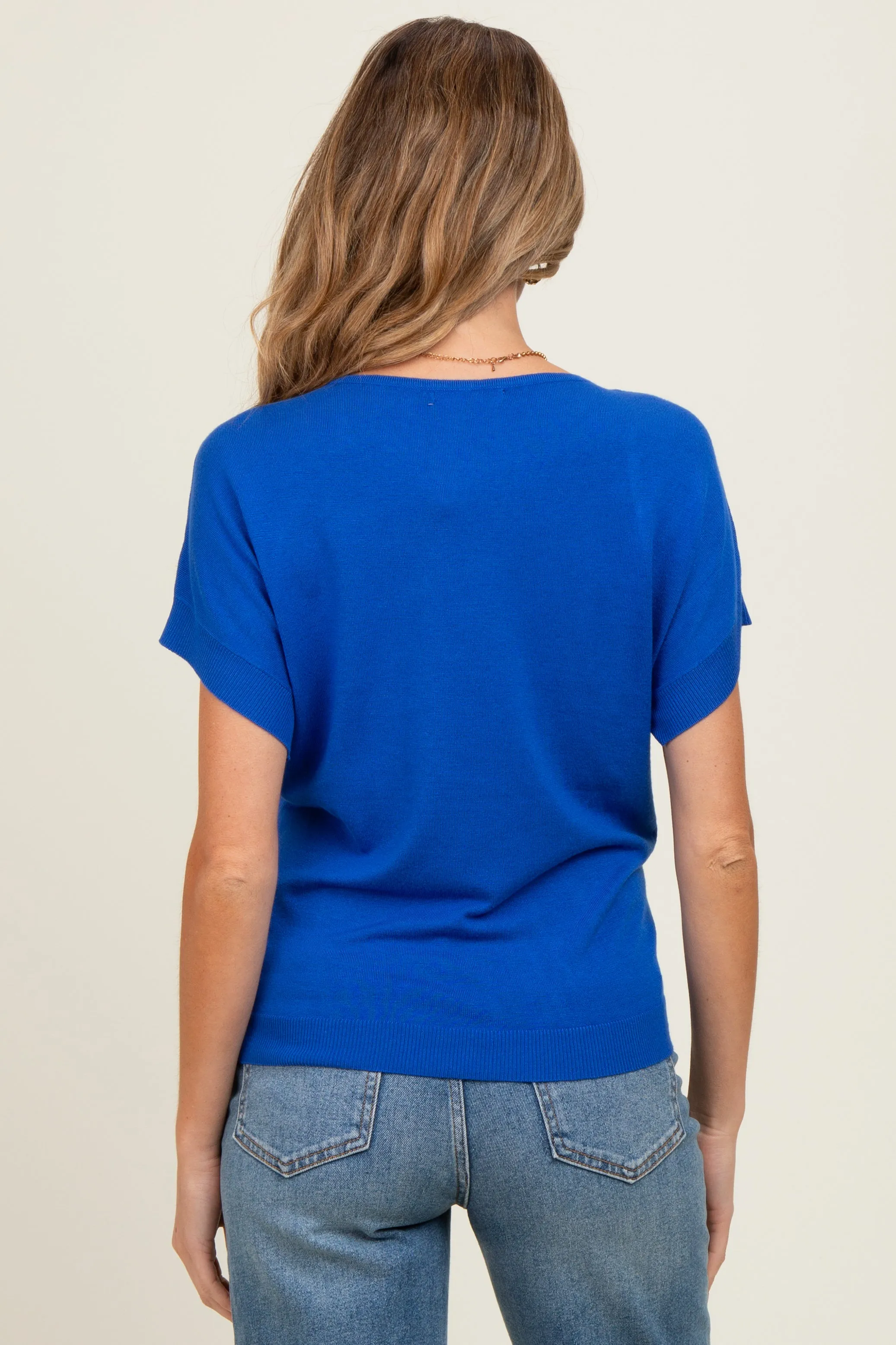Royal Blue Knit Short Sleeve Maternity Top sold by Pinkblush product image thumbnail 4