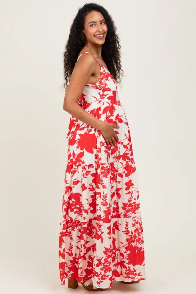 Red Floral Cutout Tie Back Maternity Maxi Dress sold by Pinkblush product image thumbnail 3