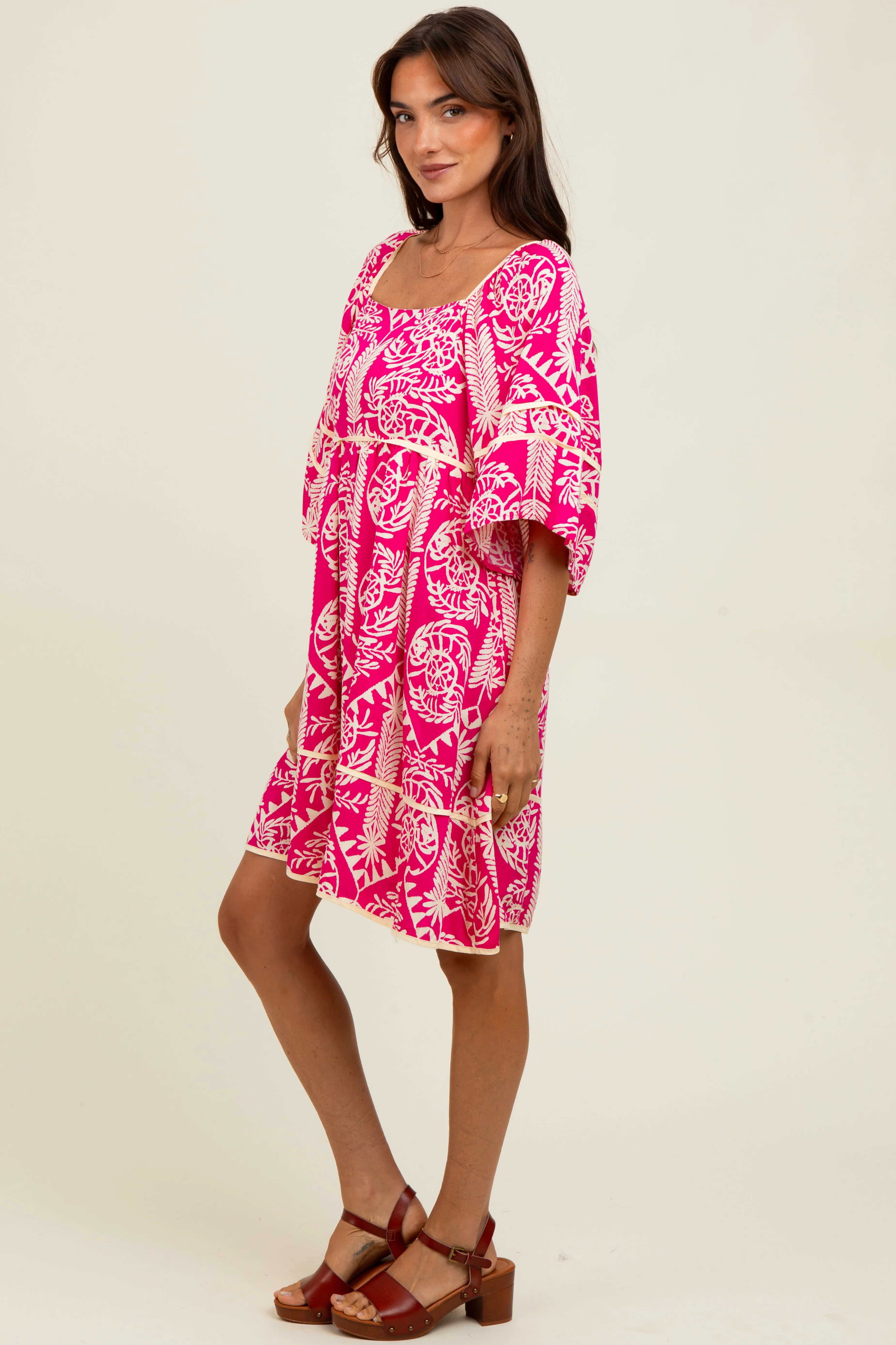 Fuchsia Printed Tie Back Contrast Trim Dress sold by Pinkblush product image thumbnail 3