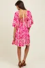Fuchsia Printed Tie Back Contrast Trim Dress sold by Pinkblush