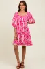 Fuchsia Printed Tie Back Contrast Trim Dress sold by Pinkblush