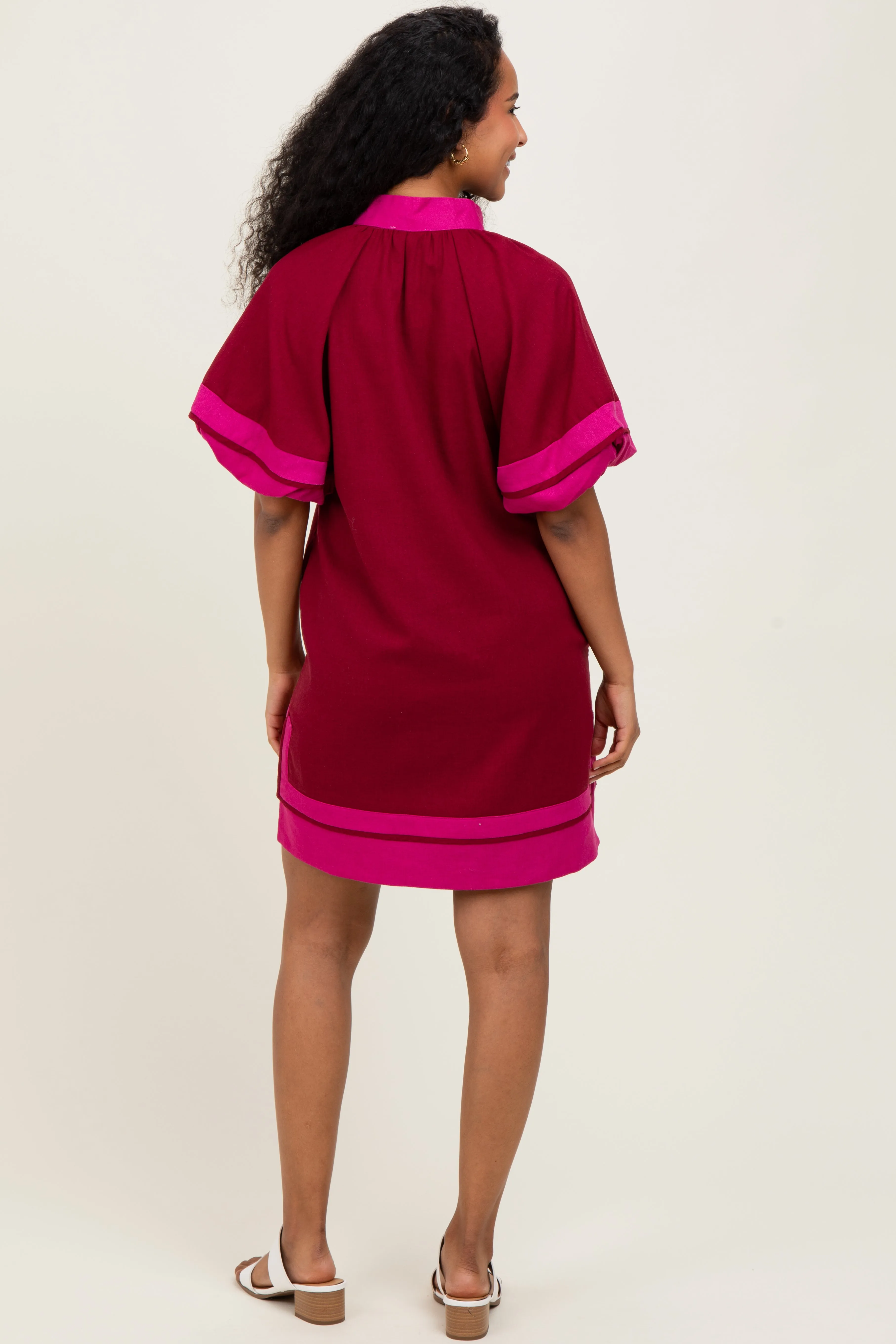 Burgundy Colorblock Border Print Maternity Mini Shift Dress sold by Pinkblush product image thumbnail 4