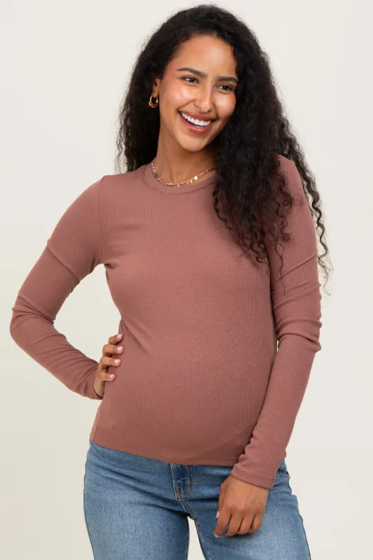 Burgundy Ribbed Maternity Long Sleeve Top sold by Pinkblush