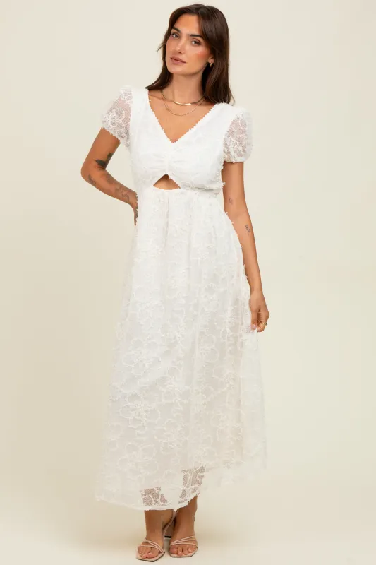 Cream Embroidered Lace Cutout Midi Dress sold by Pinkblush
