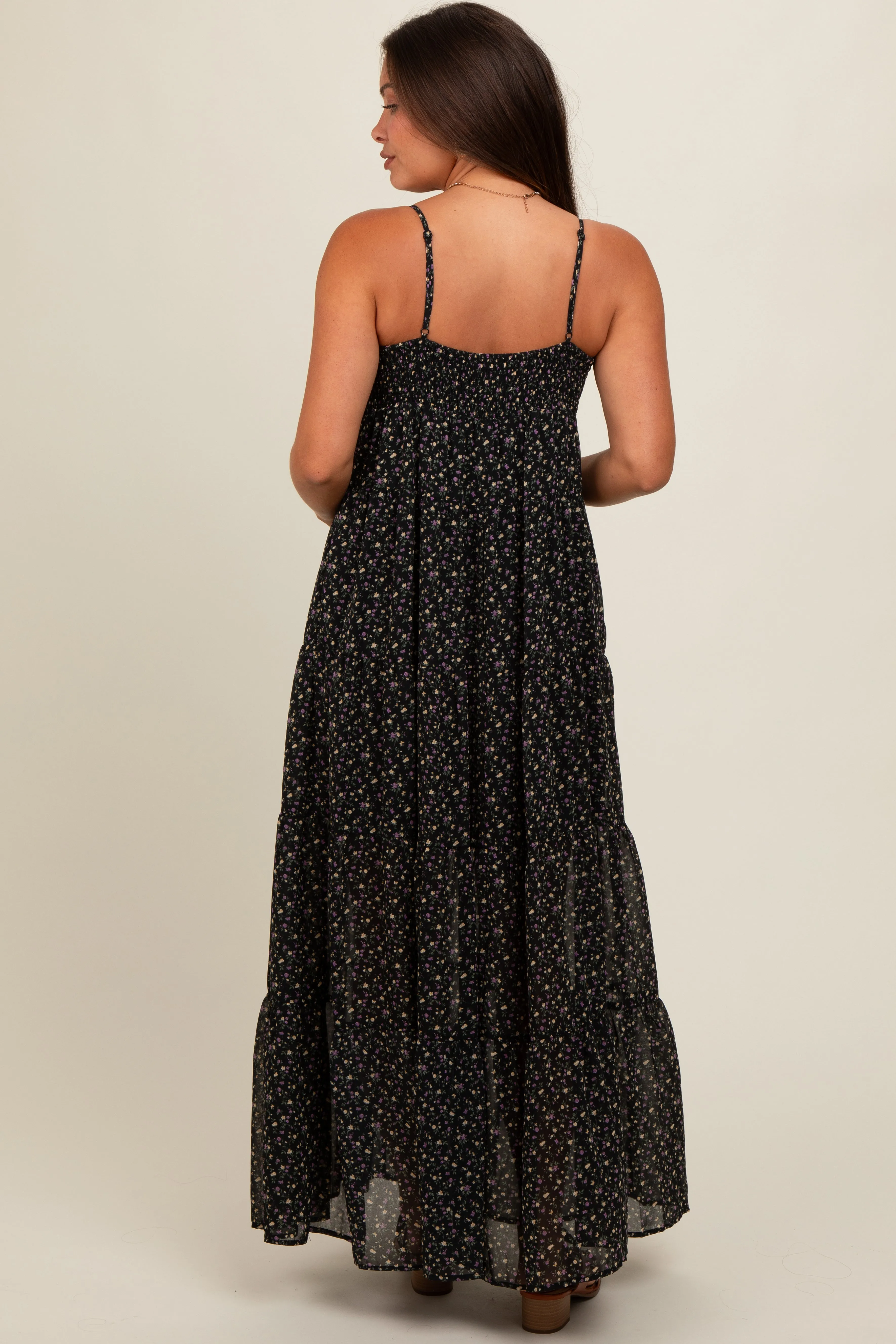 Black Floral Tiered Maternity Maxi Dress sold by Pinkblush product image thumbnail 4
