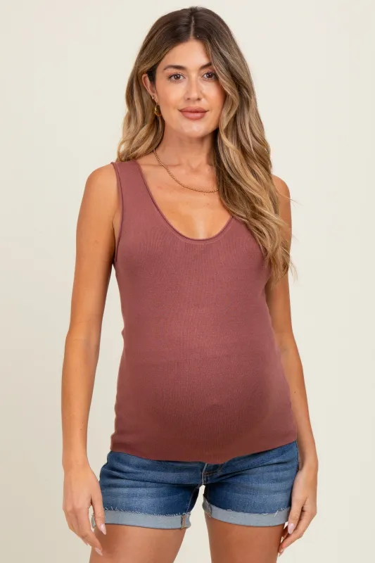 Burgundy Knit Maternity Sleeveless Top sold by Pinkblush