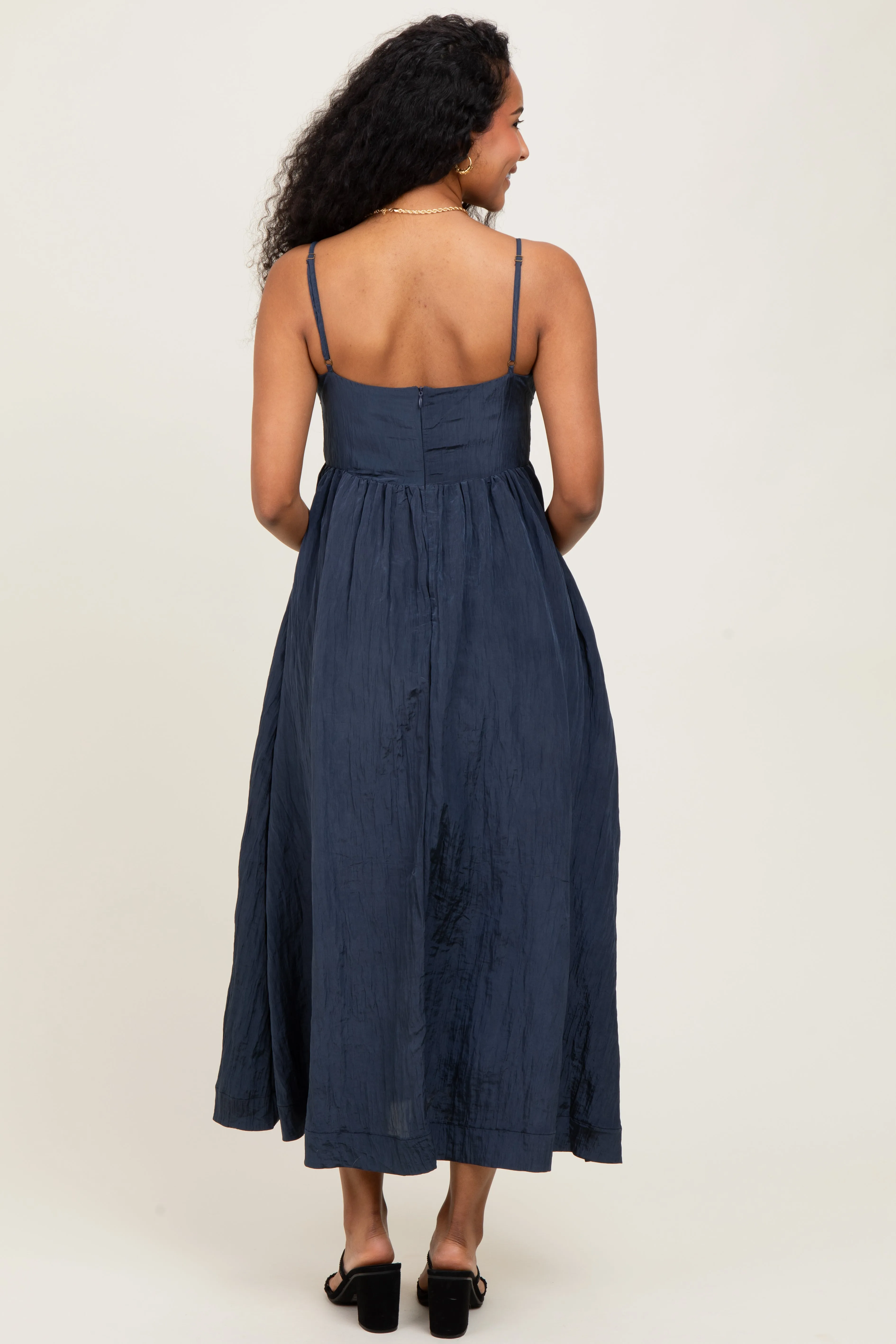 Navy Crinkle Texture V-Neck Sleeveless Maternity Dress sold by Pinkblush product image thumbnail 3