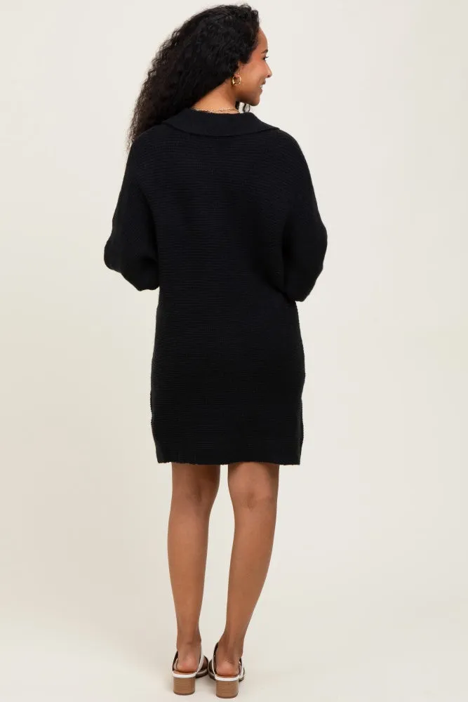 Black Chunky Knit Collared Maternity Sweater Dress sold by Pinkblush product image thumbnail 4