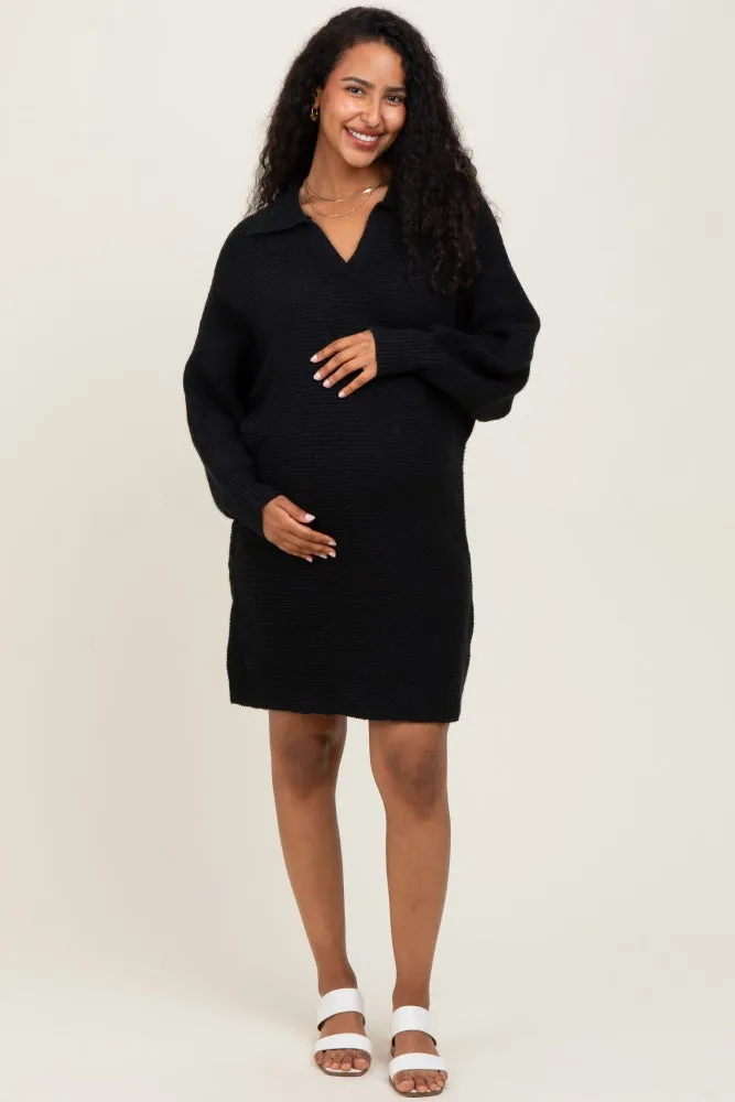 Black Chunky Knit Collared Maternity Sweater Dress sold by Pinkblush product image thumbnail 2
