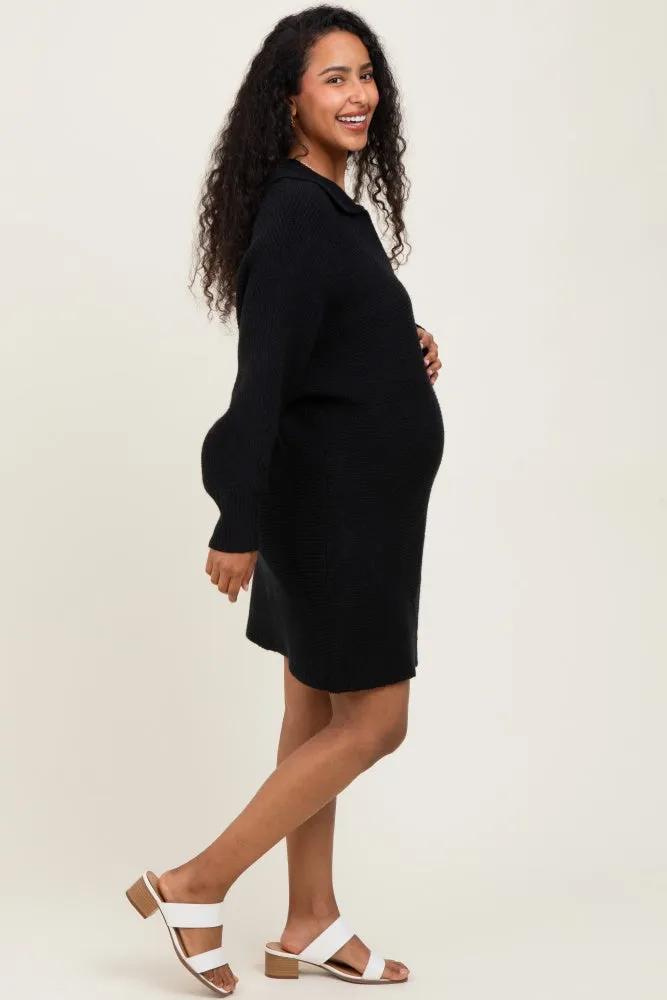 Black Chunky Knit Collared Maternity Sweater Dress sold by Pinkblush product image thumbnail 3