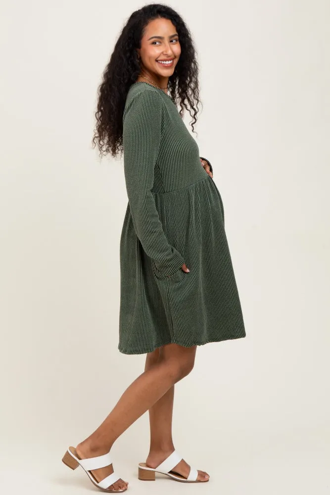 Olive Textured Rib Long Sleeve Maternity Dress sold by Pinkblush product image thumbnail 2