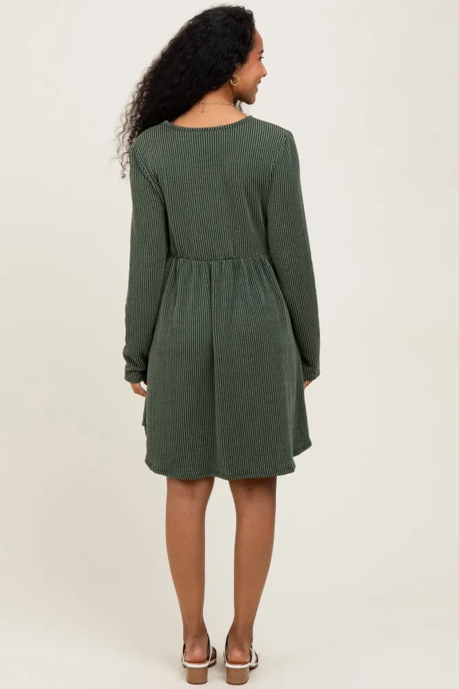 Olive Textured Rib Long Sleeve Maternity Dress sold by Pinkblush product image thumbnail 3