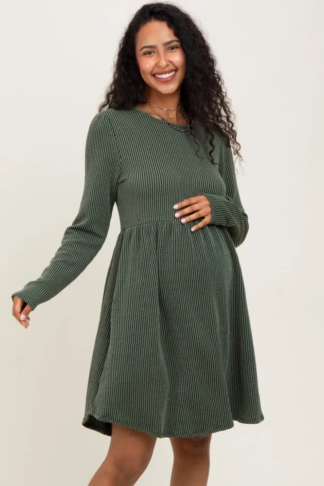 Olive Textured Rib Long Sleeve Maternity Dress sold by Pinkblush