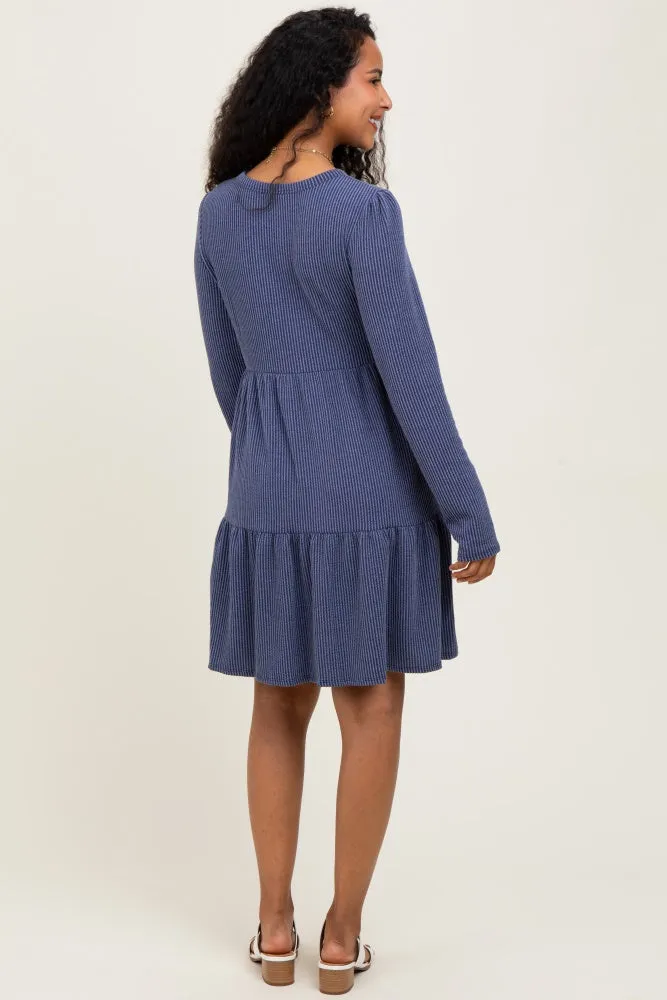 Navy Textured Rib Tiered Long Sleeve Maternity Dress sold by Pinkblush product image thumbnail 4