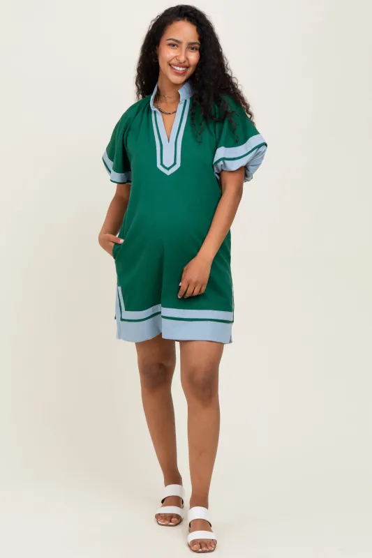 Forest Green Colorblock Border Print Maternity Mini Shift Dress sold by Pinkblush