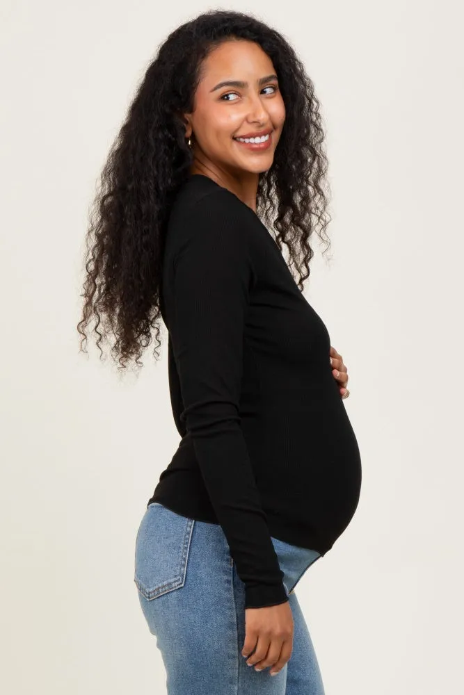 Black Basic Ribbed Knit Long Sleeve Maternity Top sold by Pinkblush product image thumbnail 3
