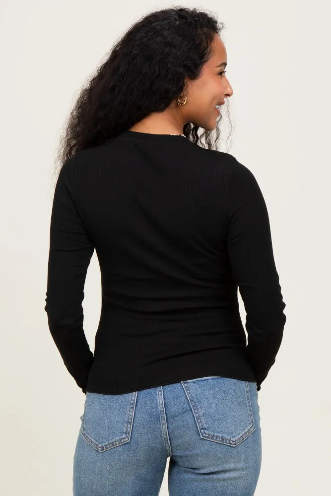Black Basic Ribbed Knit Long Sleeve Maternity Top sold by Pinkblush product image thumbnail 4