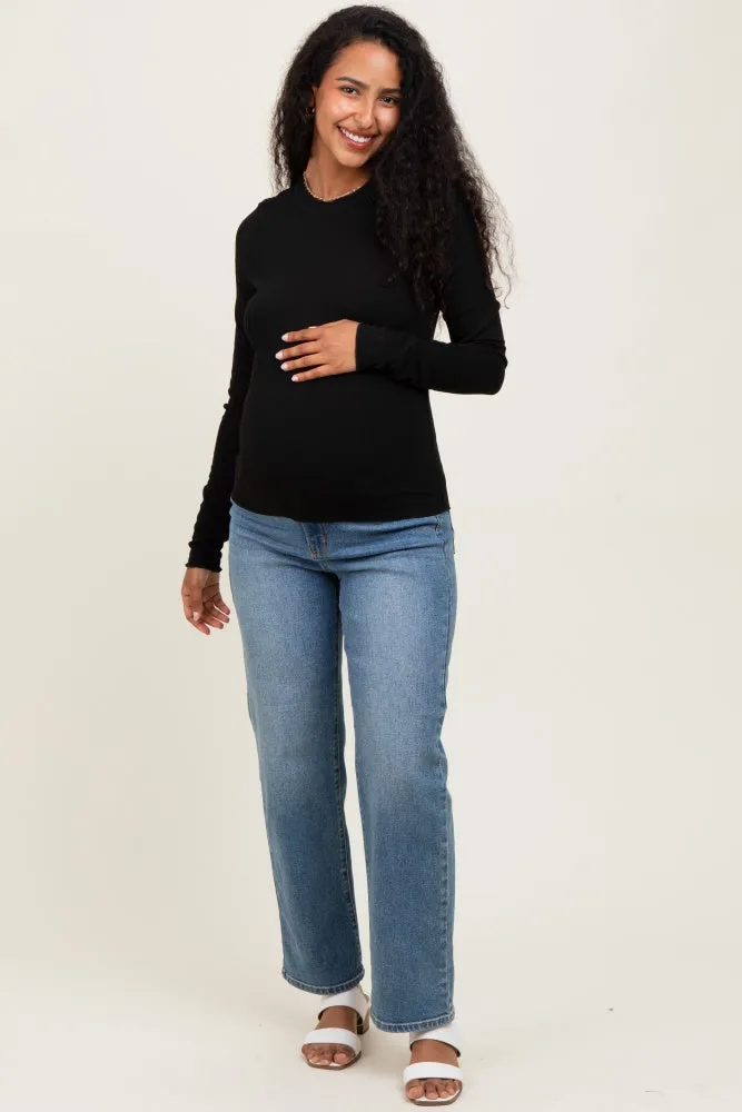 Black Basic Ribbed Knit Long Sleeve Maternity Top sold by Pinkblush product image thumbnail 2