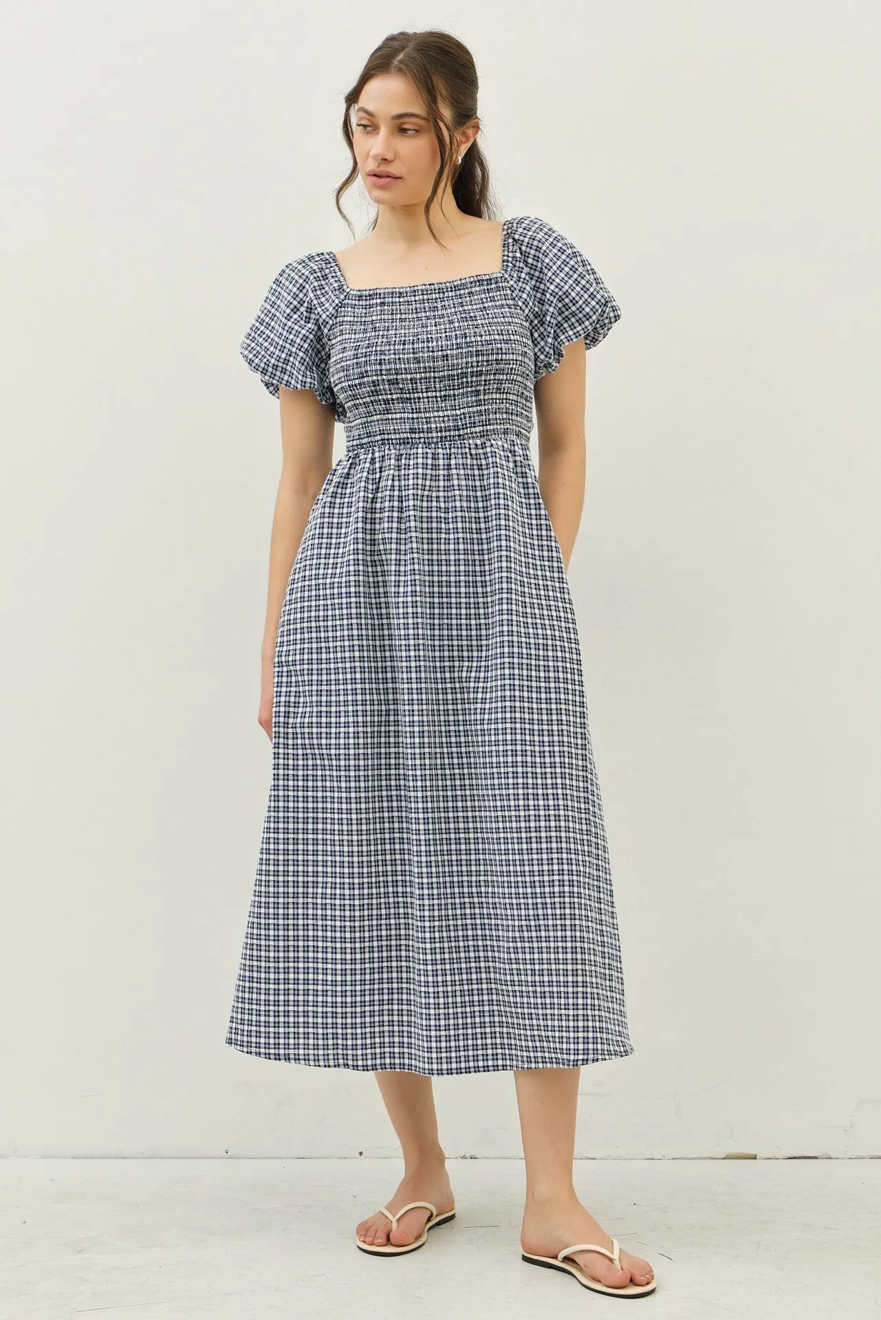 Navy Textured Plaid Pen Back Maternity Midi Dress sold by Pinkblush product image thumbnail 5