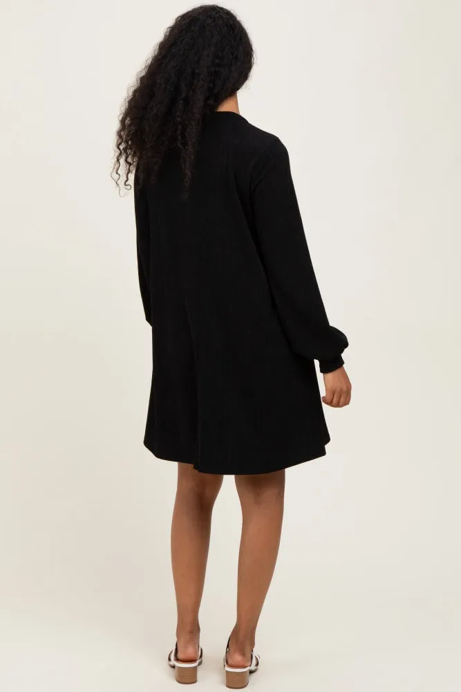 Black Ribbed Mock Neck Bubble Sleeve Maternity Dress sold by Pinkblush product image thumbnail 3