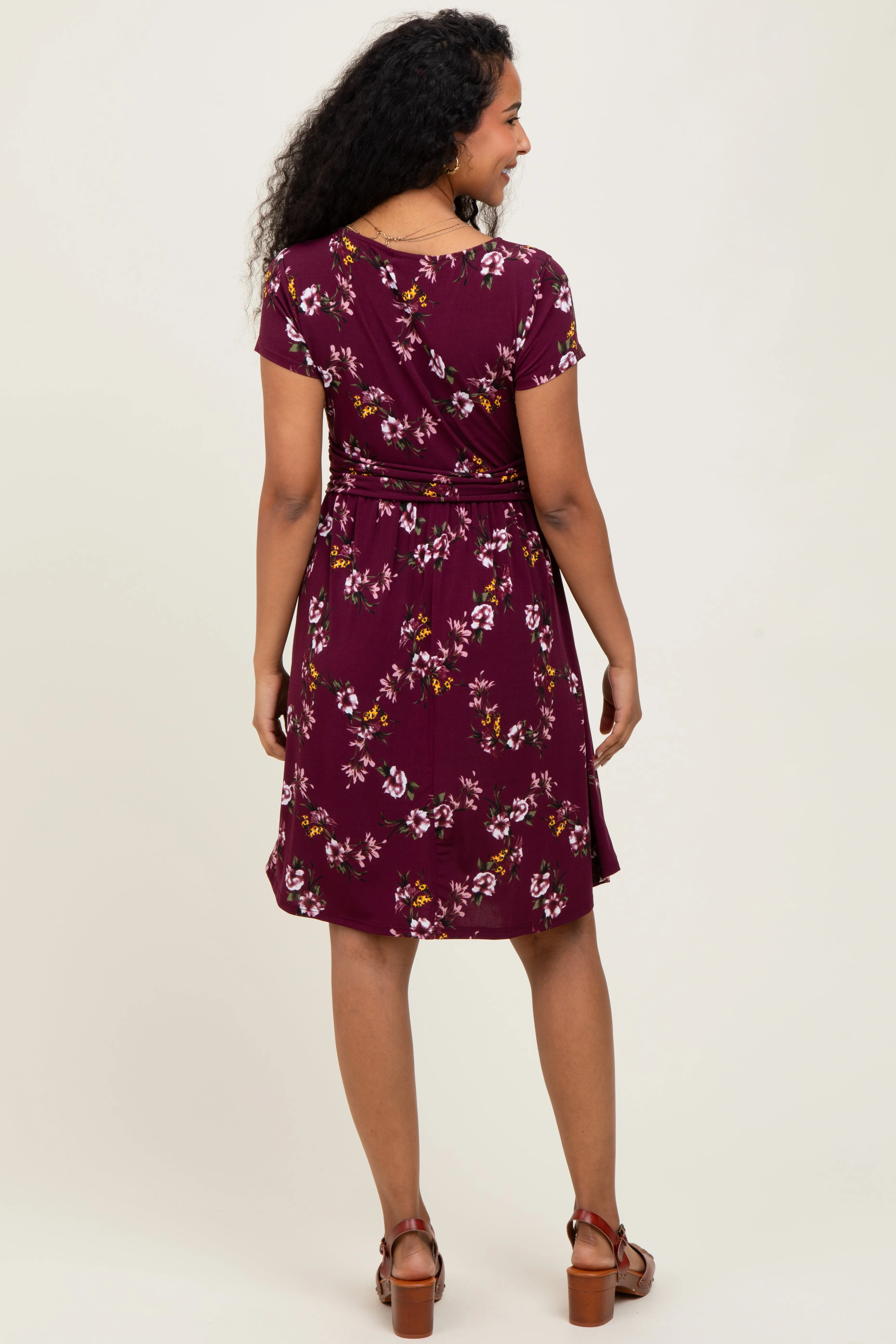 Burgundy Floral Crossover Front Maternity Dress sold by Pinkblush product image thumbnail 3