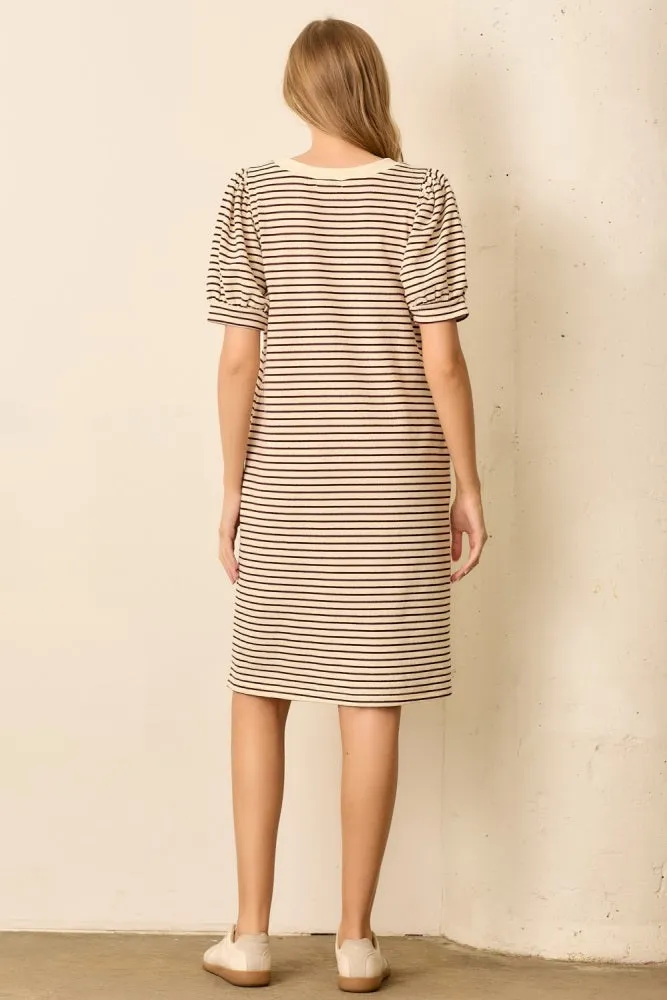 Burgundy Striped Puff Sleeve Midi T-Shirt Dress sold by Pinkblush product image thumbnail 3