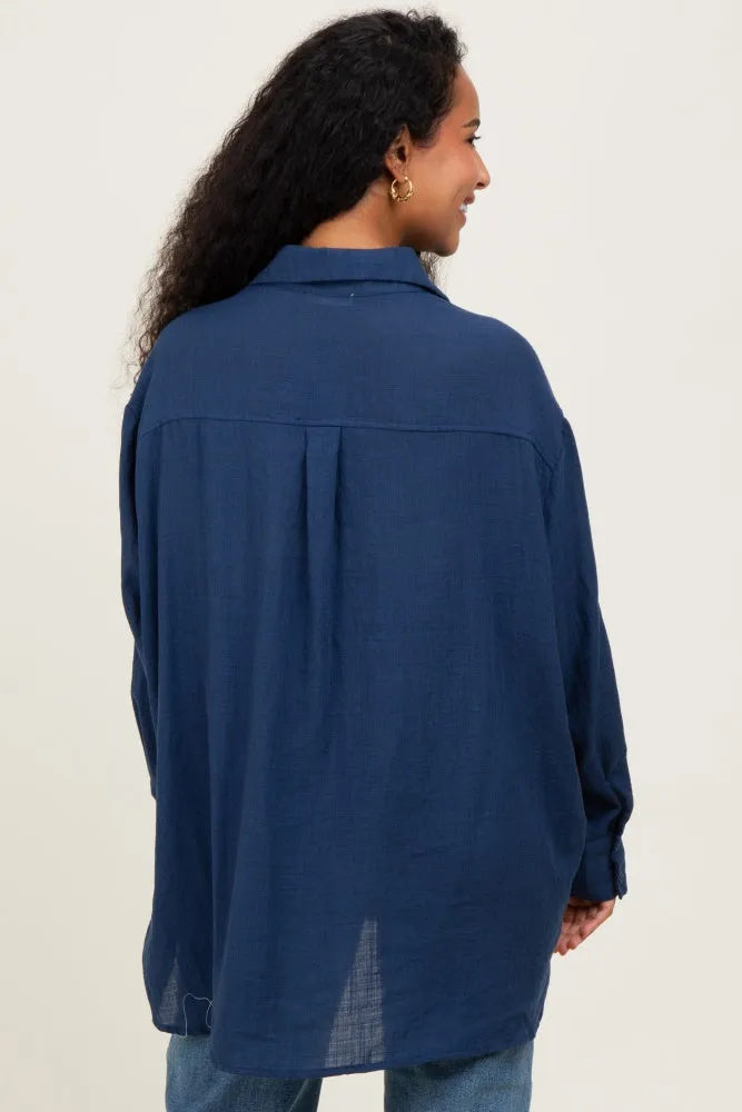 Navy Lightweight Sheer Button Down Maternity Blouse sold by Pinkblush product image thumbnail 4