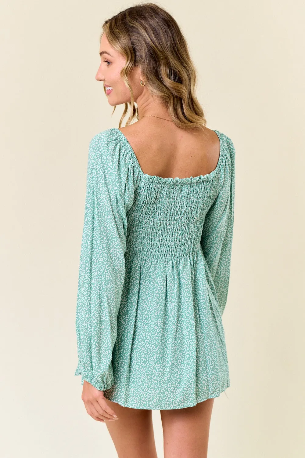 Sage Floral Smocked Long Sleeve Top sold by Pinkblush product image thumbnail 3
