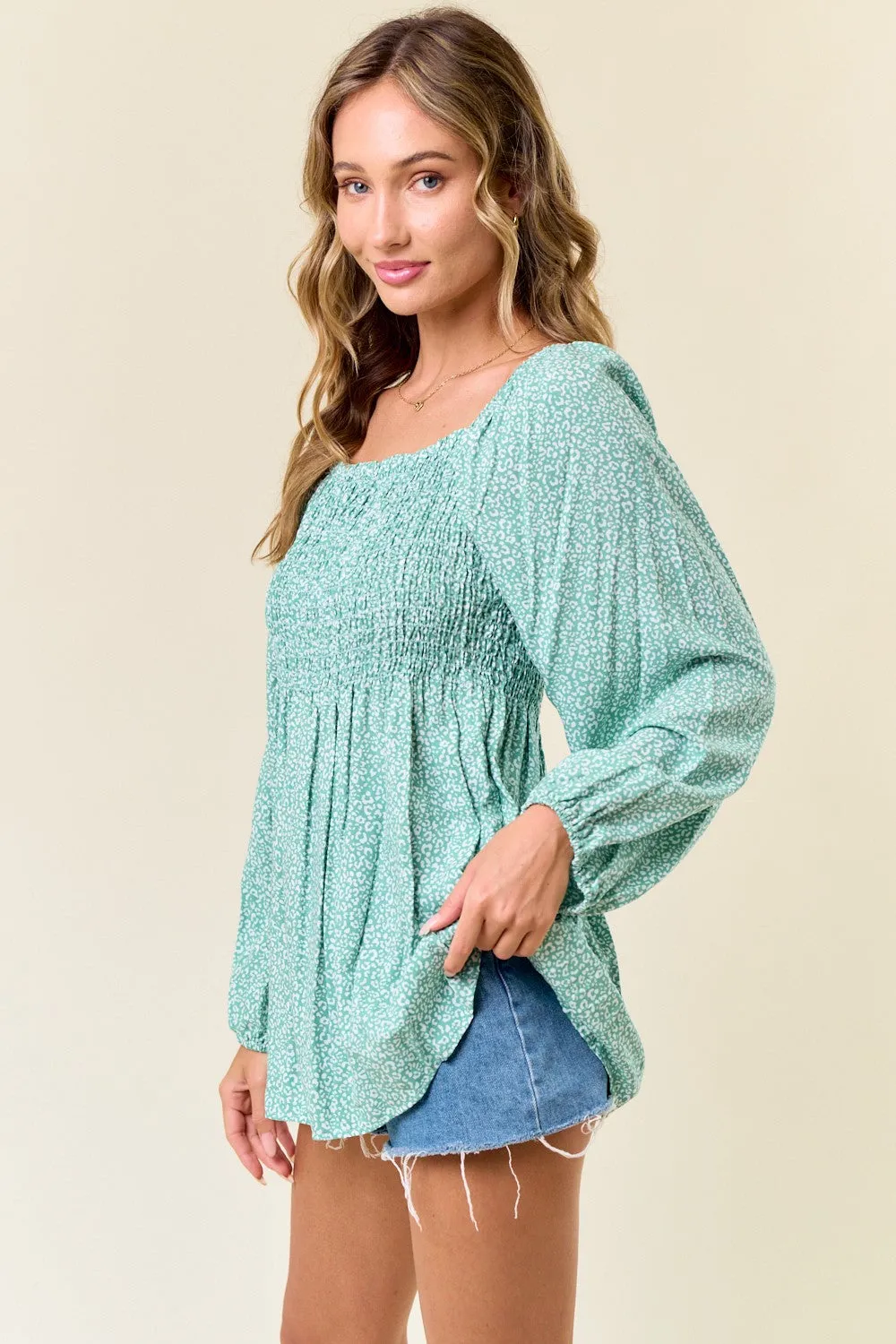 Sage Floral Smocked Long Sleeve Top sold by Pinkblush product image thumbnail 2