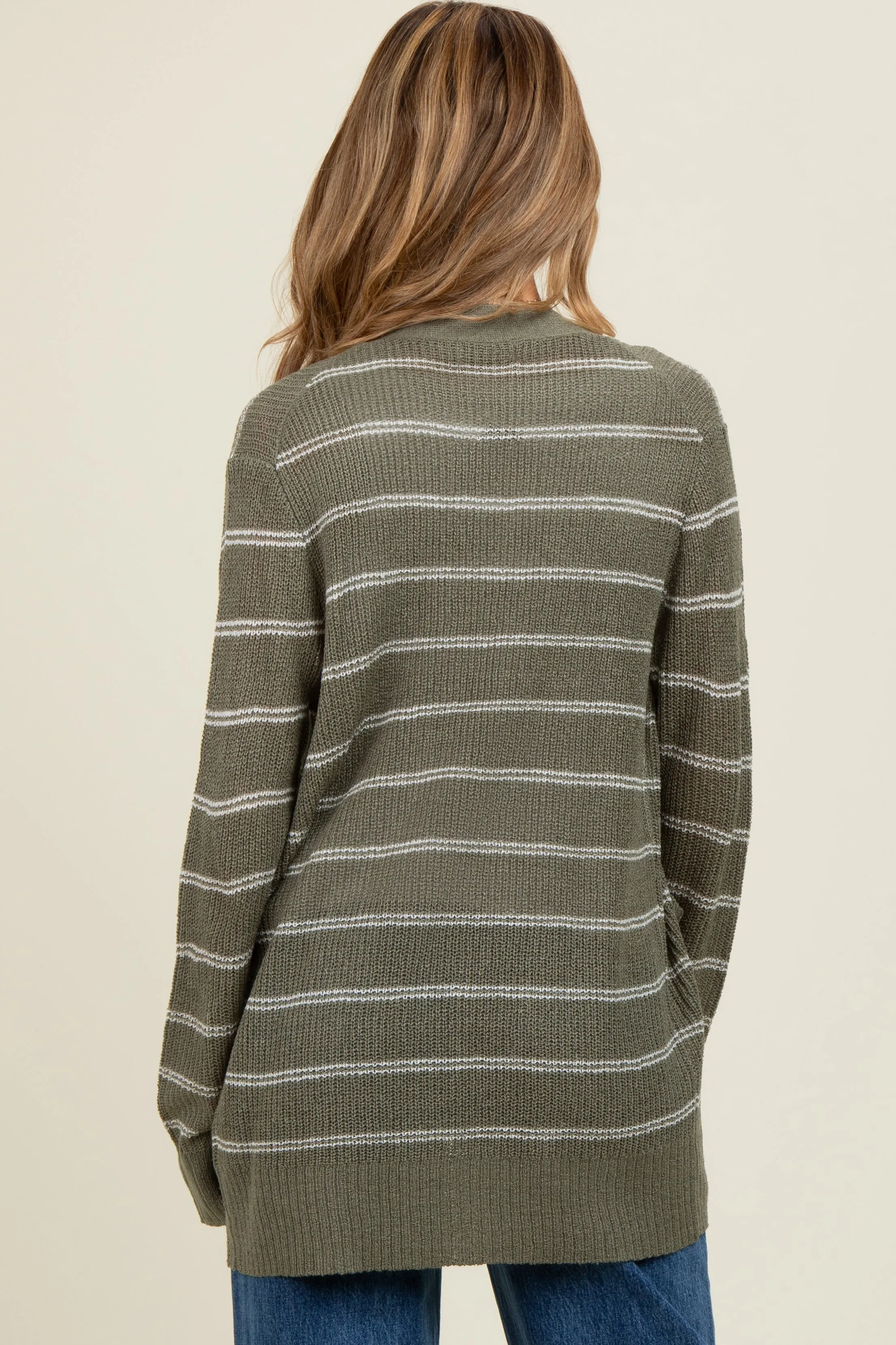 Olive Fine Knit Striped Maternity Open Cardigan sold by Pinkblush product image thumbnail 4