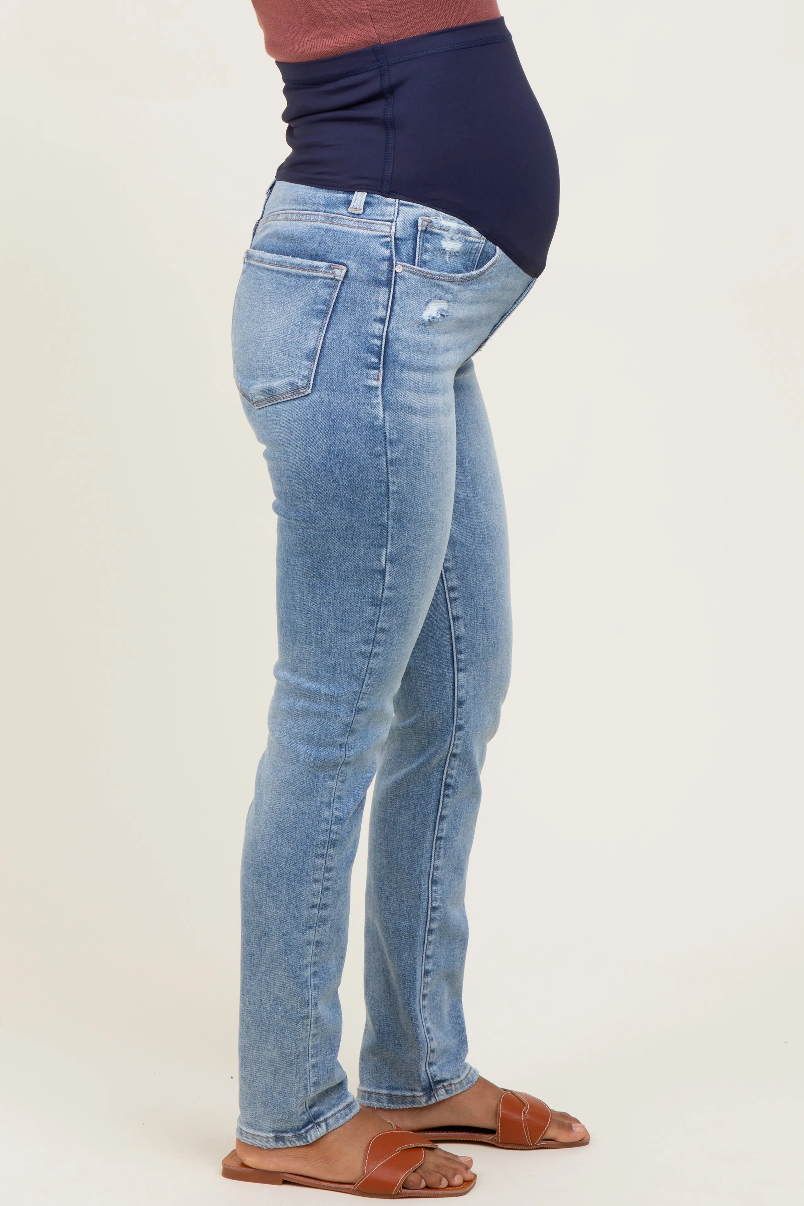 Light Blue Vintage Wash Maternity Skinny Jeans sold by Pinkblush product image thumbnail 4