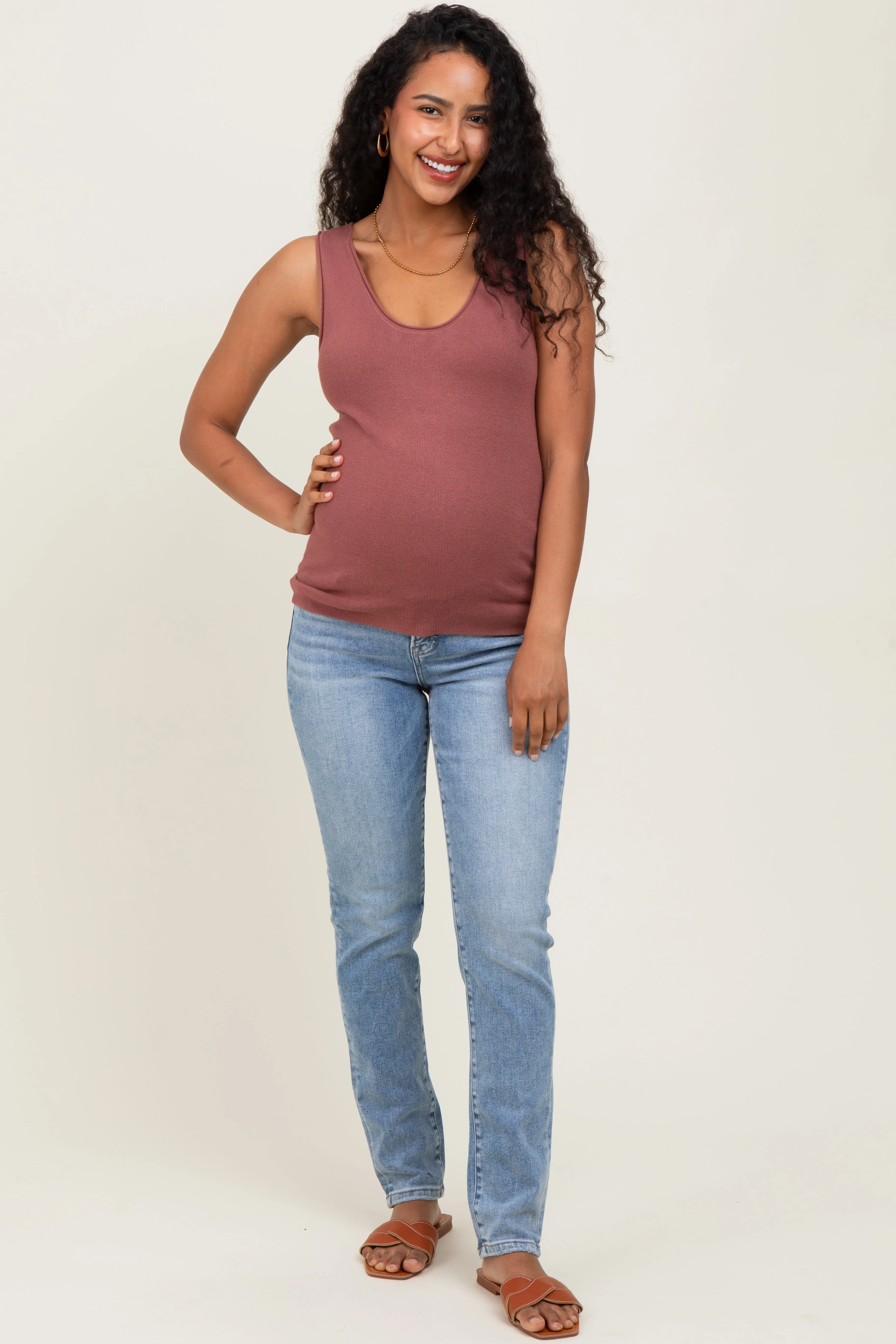 Light Blue Vintage Wash Maternity Skinny Jeans sold by Pinkblush