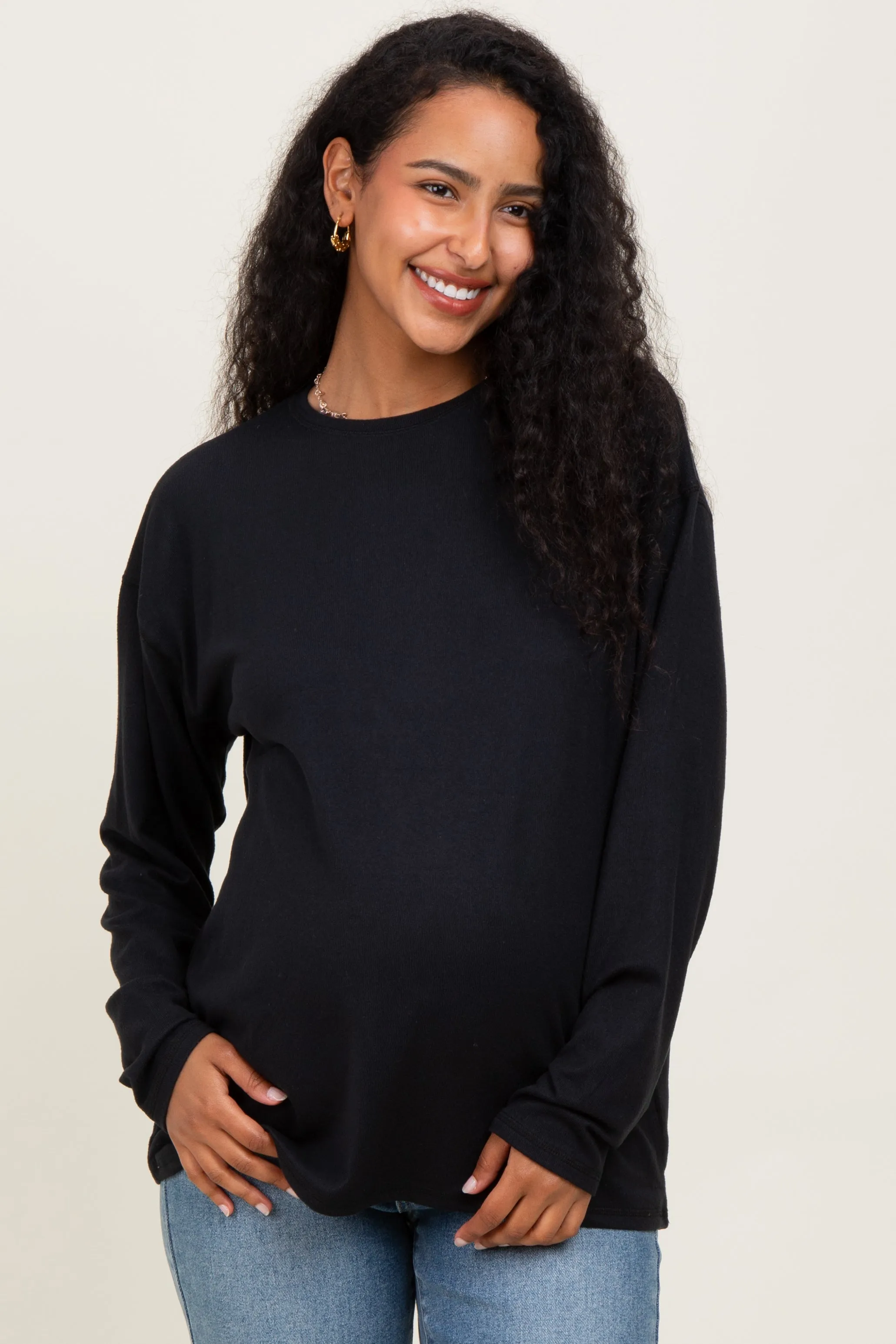 Black Relaxed Fit Maternity Long Sleeve Top sold by Pinkblush