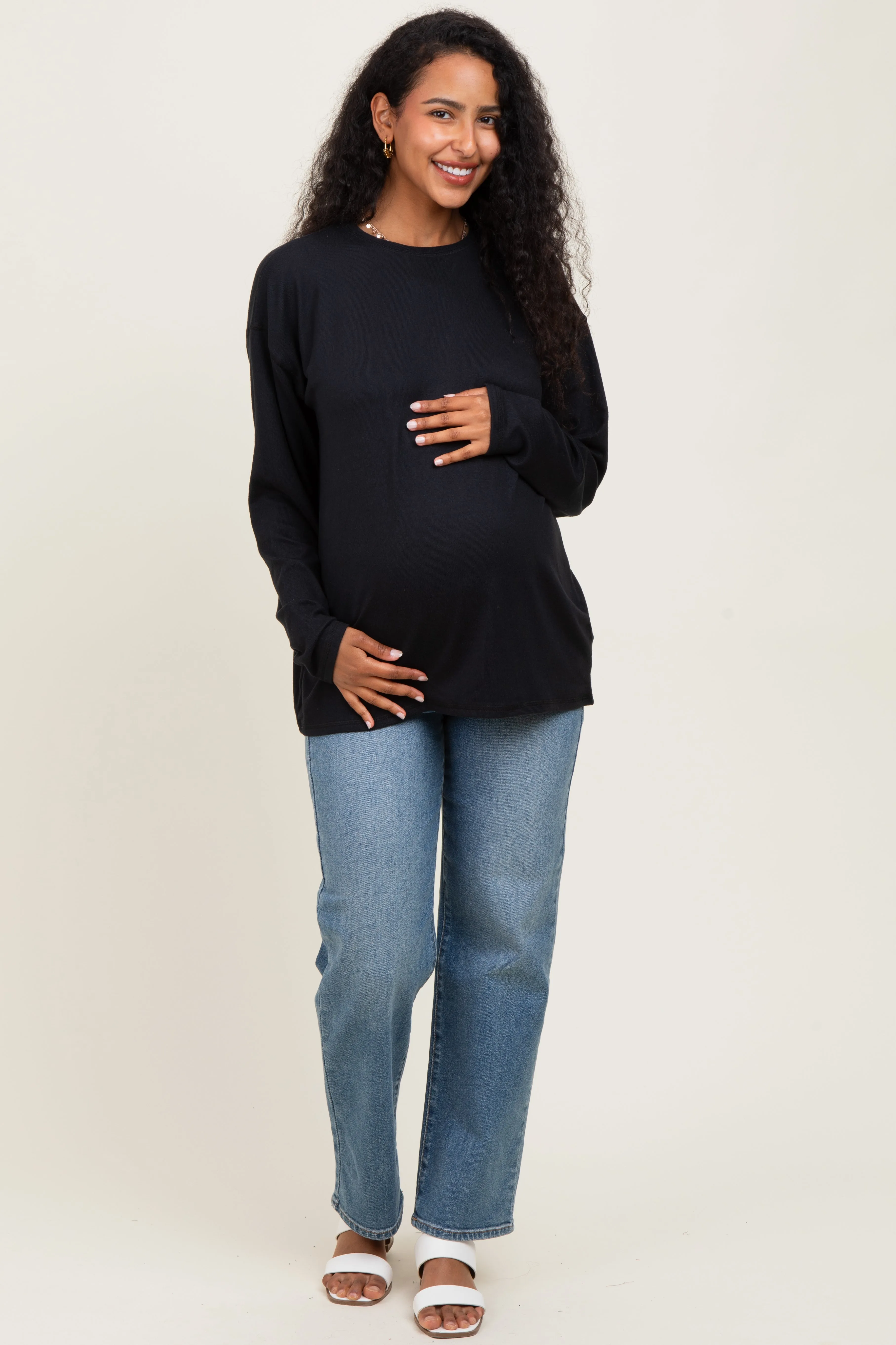 Black Relaxed Fit Maternity Long Sleeve Top sold by Pinkblush product image thumbnail 2