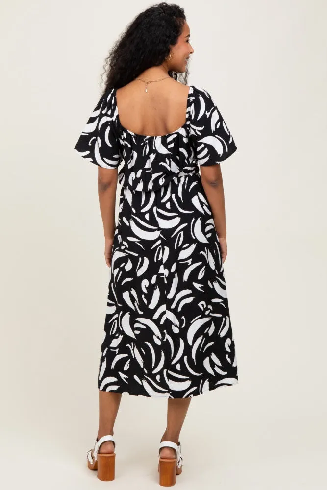 Black Printed Smocked Maternity Midi Dress sold by Pinkblush product image thumbnail 3